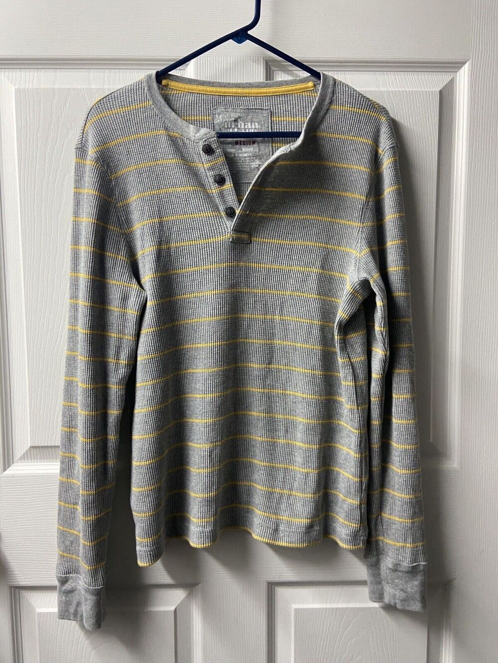 Urban Pipeline Mens Medium Gray Striped Thermal Henley Long Sleeved Shirt